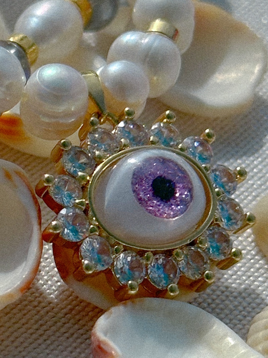 Real Pearls Pink Crystal Eye Kolye